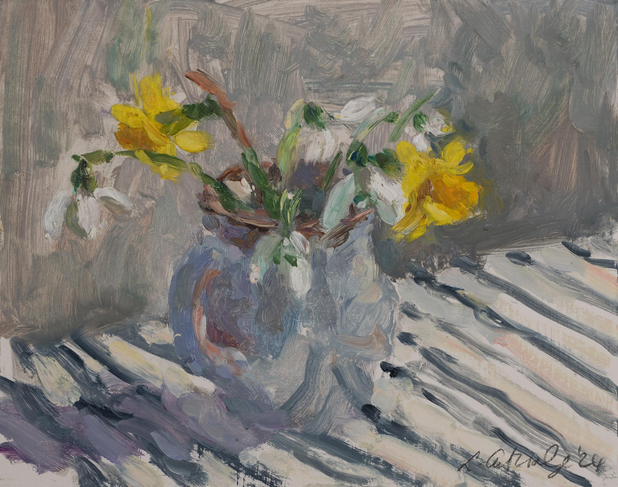 Spring Flowers on a Striped Cloth