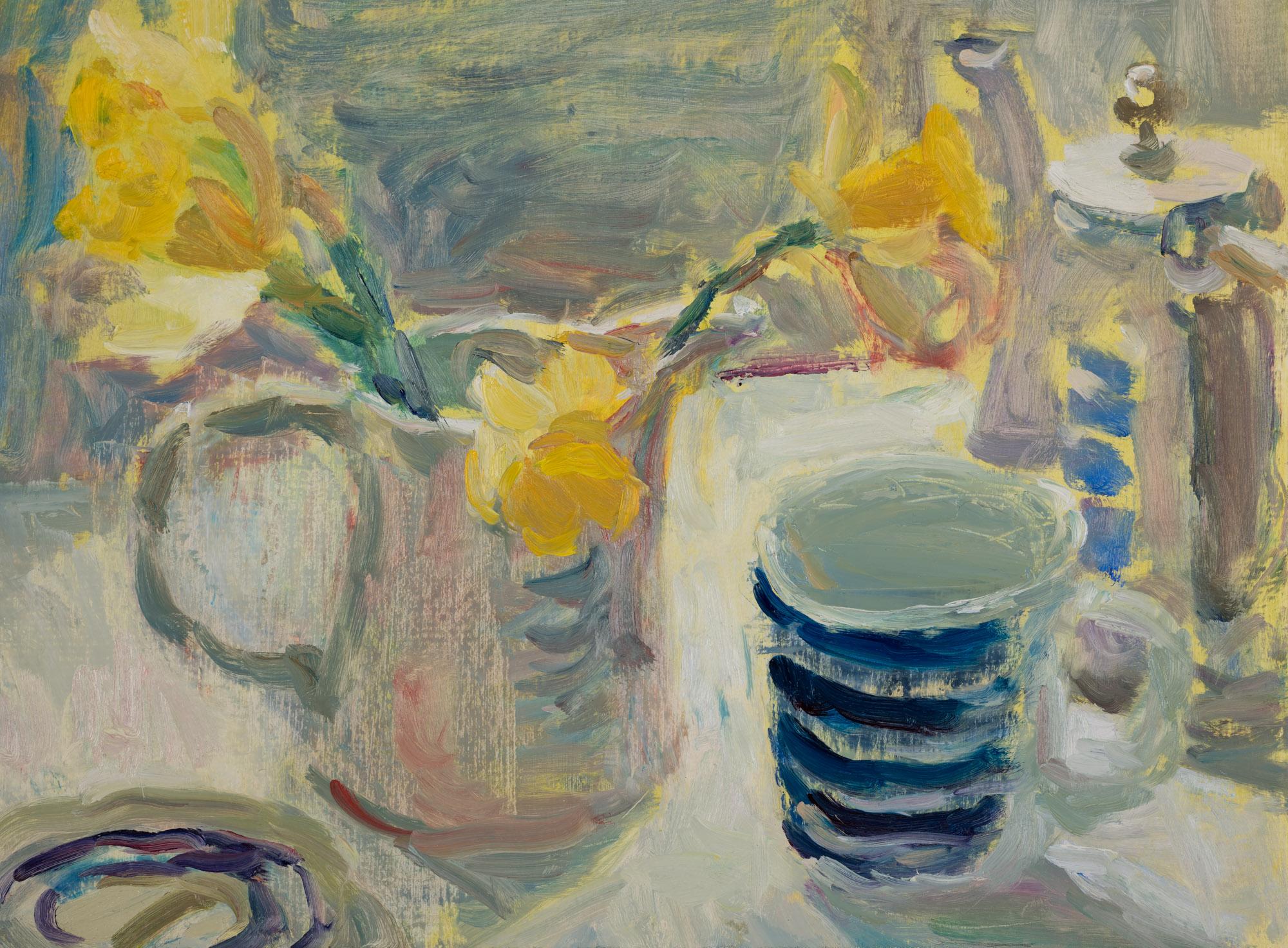 Daffodils and Silver Coffee Pot