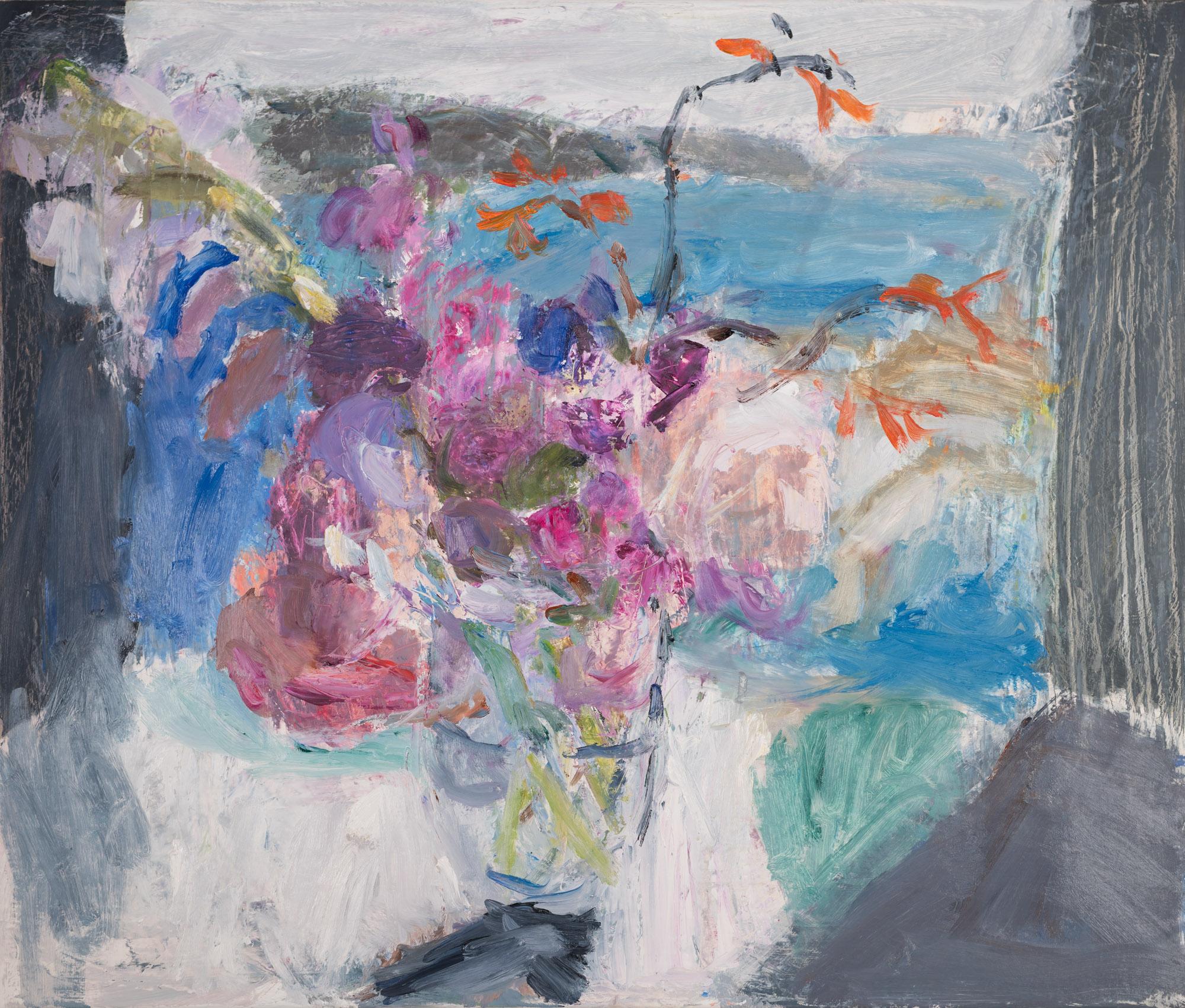 Summer Flowers, Sea View, Oil on Board, 56cm x 66cm