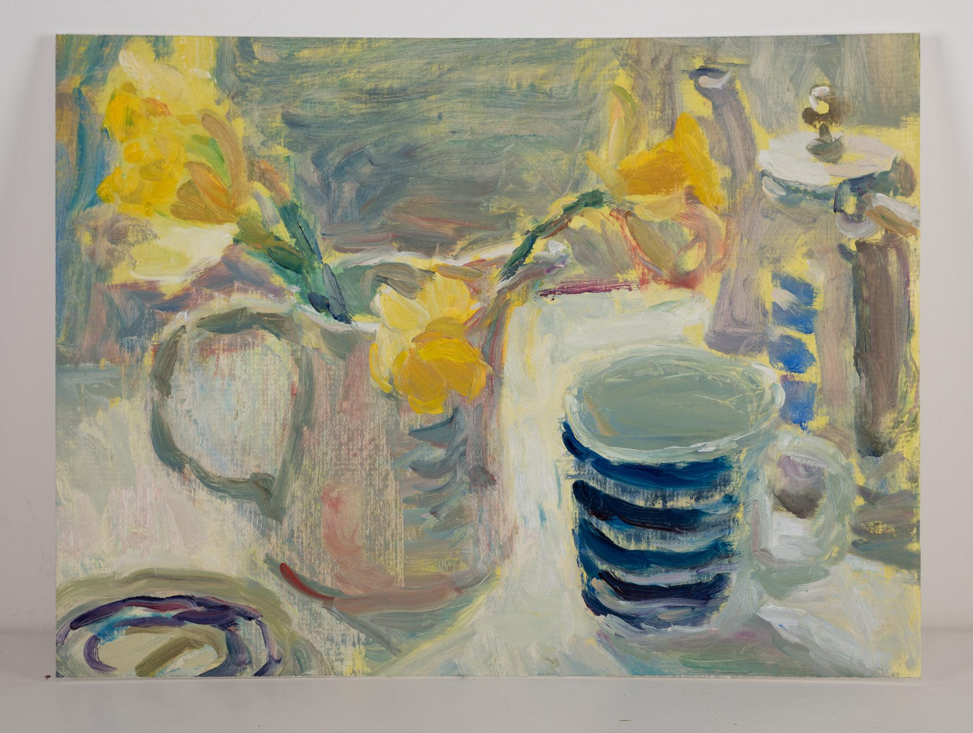 Daffodils and Silver Coffee Pot