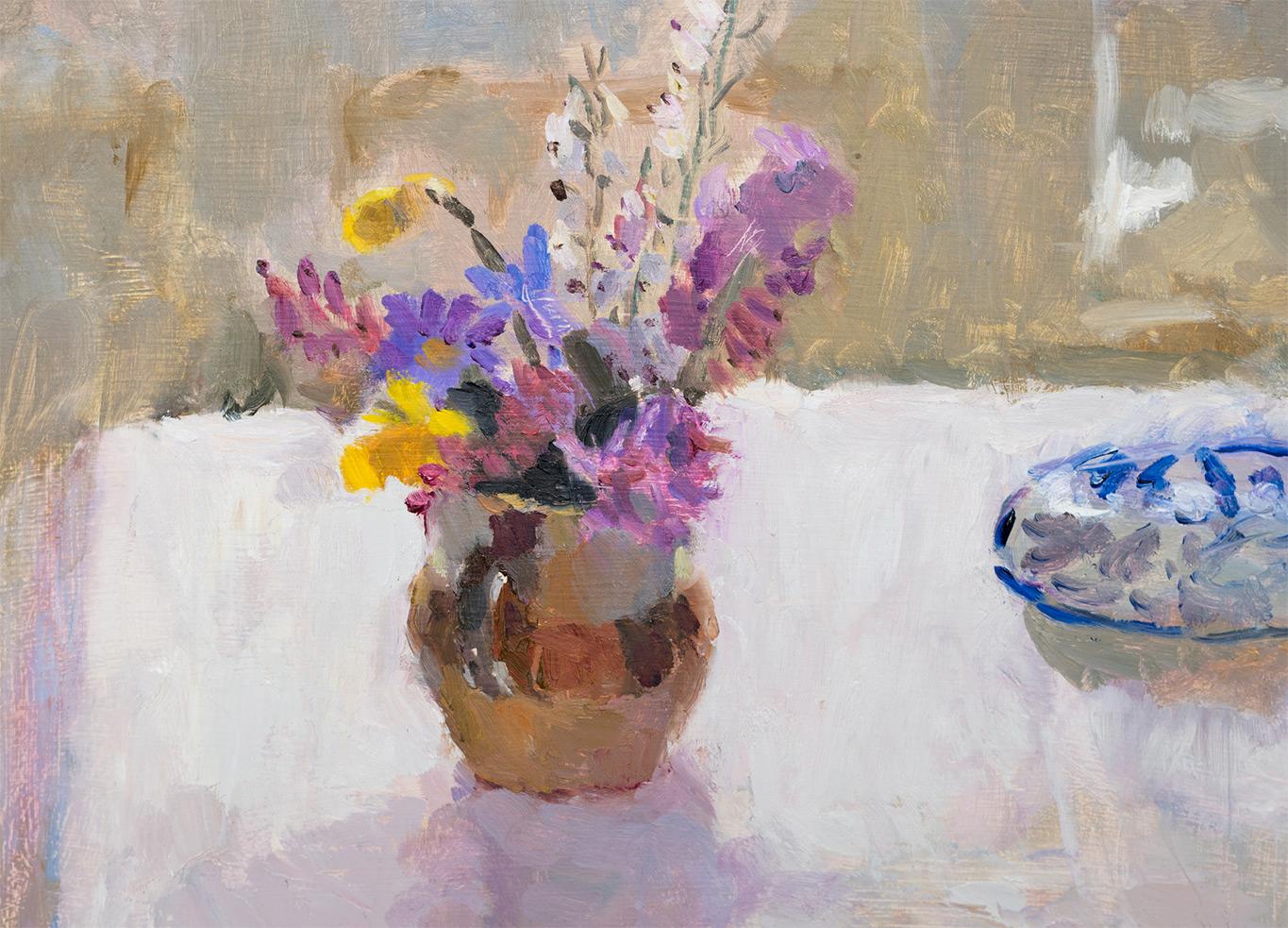 Spring Flowers in a Stoneware Jug