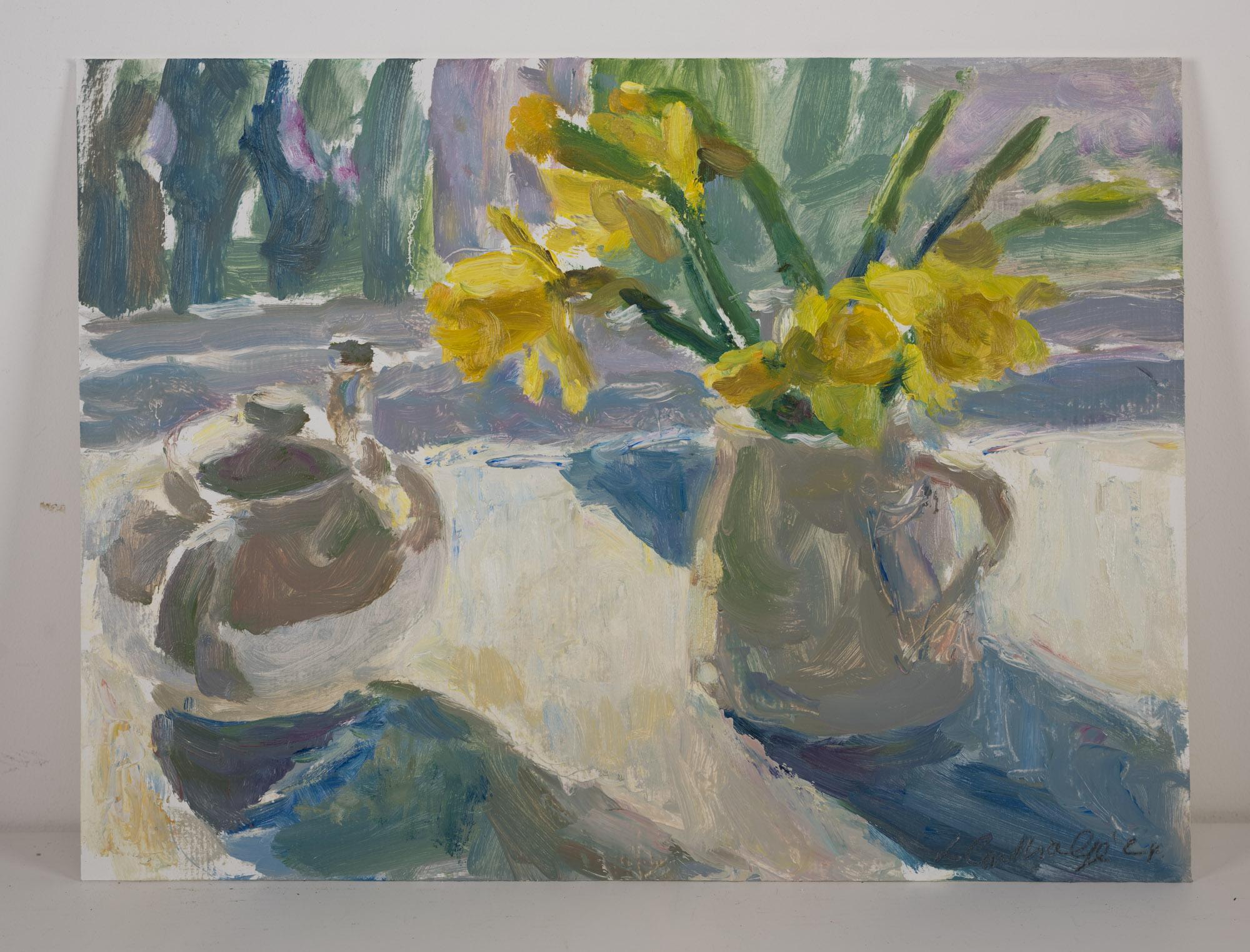 Teapot and Daffodils in Sunlight
